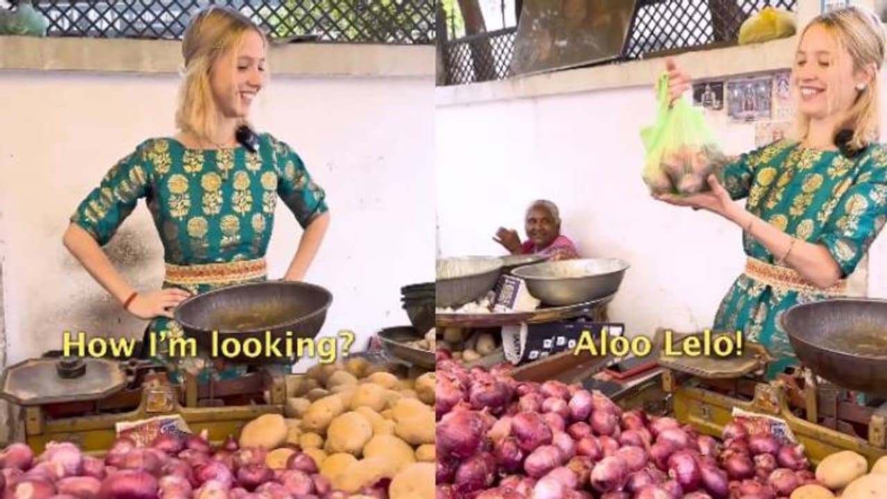 ഇന്ത്യന്‍ തെരുവില്‍ പച്ചക്കറി വിറ്റ് പച്ചപ്പനന്തത്ത പോലൊരു റഷ്യൻ സുന്ദരി