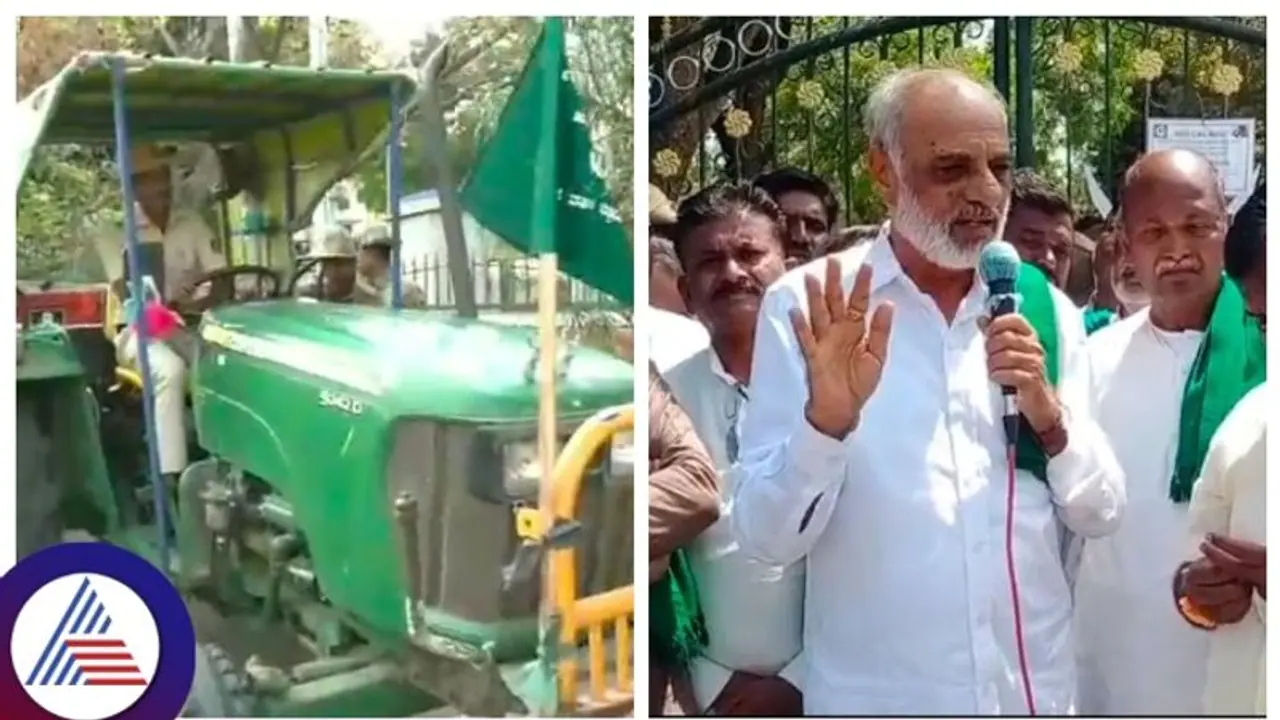 ಸಂಸದರ ವಿರುದ್ದ ಆಕ್ರೋಶ, ಚಿತ್ರದುರ್ಗ ಜಿ.ಪಂ ಕಚೇರಿಗೆ ಟ್ಯಾಕ್ಟರ್ ನಿಲ್ಲಿಸಿ ರೈತರ ಪ್ರತಿಭಟನೆ