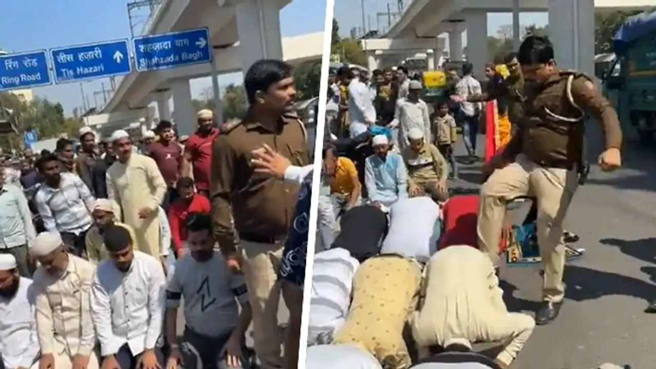 Delhi cop suspended after video of him kicking men offering Namaz on road goes viral (WATCH) Delhi cop suspended after video of him kicking men offering Namaz on road goes viral (WATCH)