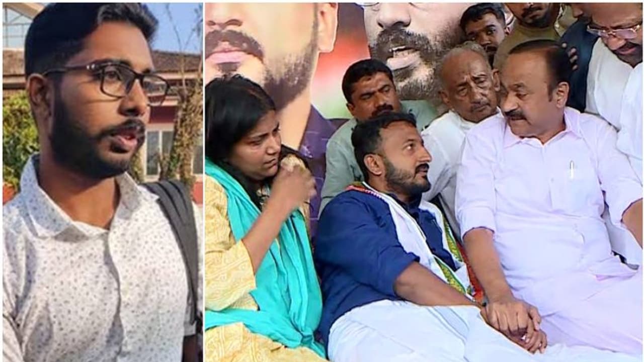 സിദ്ധാര്ത്ഥിന്റെ അച്ഛൻ വിളിച്ചു; നിരാഹാരസമരം അവസാനിപ്പിച്ച് കോണ്ഗ്രസ് നേതാക്കള് സിദ്ധാര്ത്ഥിന്റെ അച്ഛൻ വിളിച്ചു; നിരാഹാരസമരം അവസാനിപ്പിച്ച് കോണ്ഗ്രസ് നേതാക്കള്