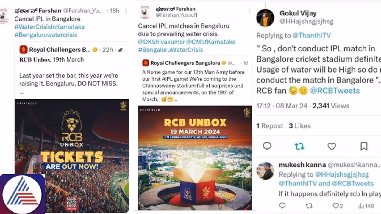 'Cancel IPL matches in Bengaluru': Netizens outcry amid severe water crisis in city 'Cancel IPL matches in Bengaluru': Netizens outcry amid severe water crisis in city