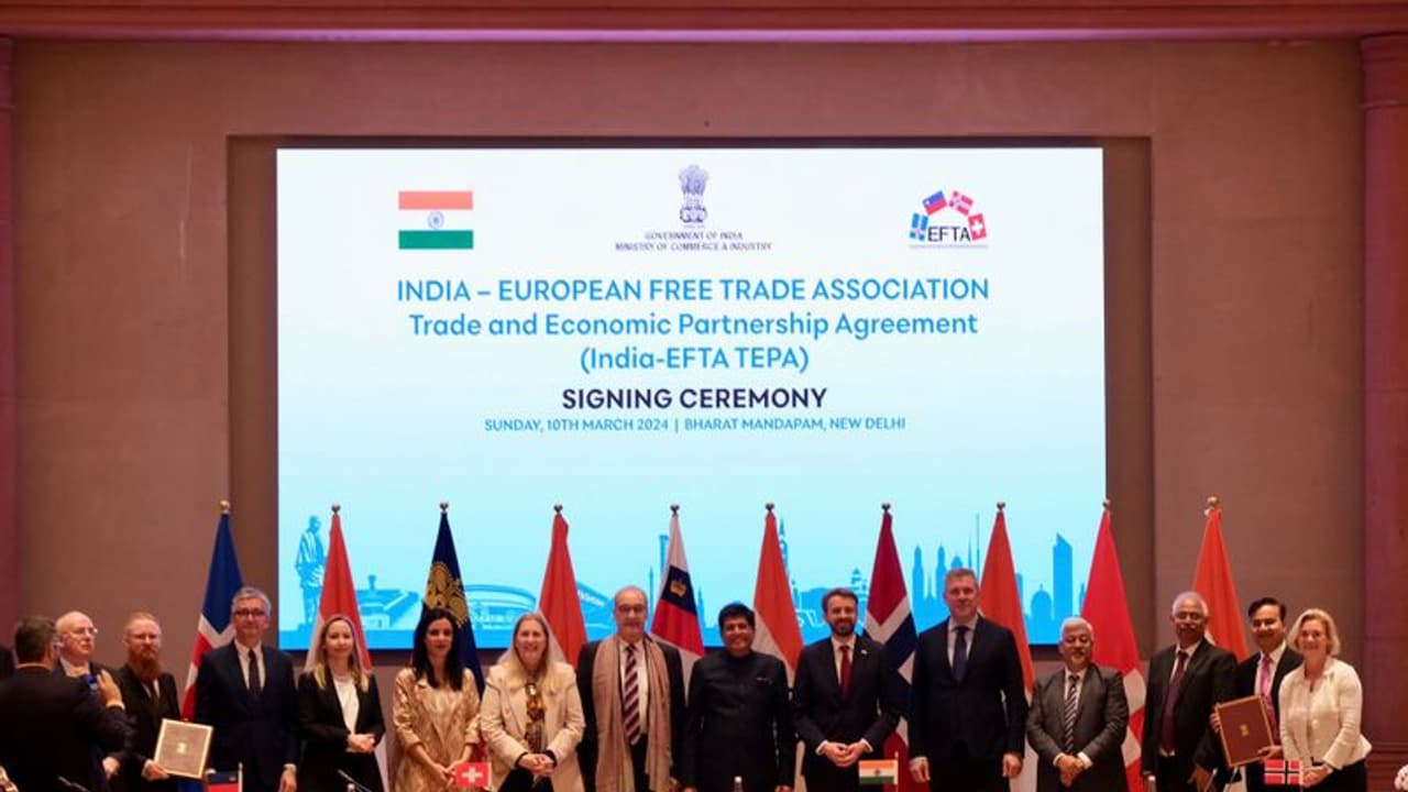  భారత్, ఈఎఫ్టీఏ మధ్య వాణిజ్య ఒప్పందం.. 15 ఏళ్లలో 100 బిలియన్ డాలర్ల పెట్టుబడులే లక్ష్యం.. 
