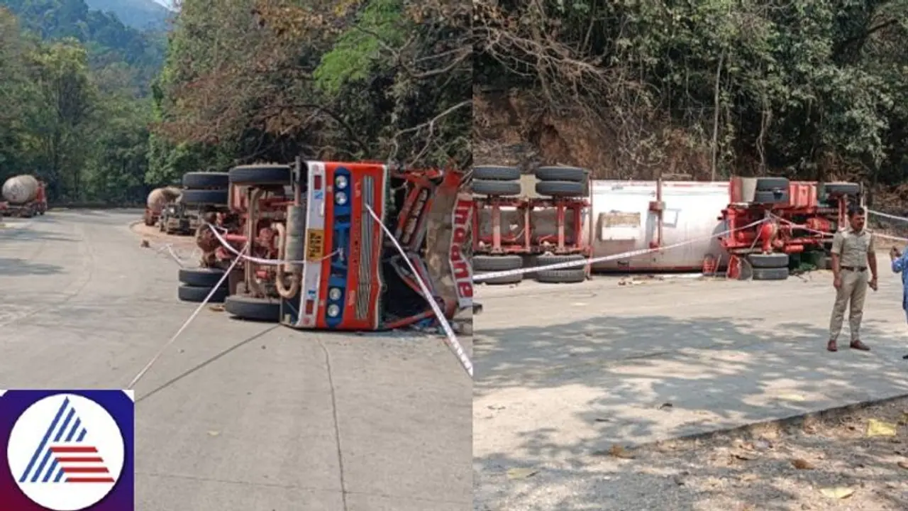 Karnataka: Gas tanker overturns on Shiradi Ghat near Sakleshpur, vehicles diverted to alternate routes