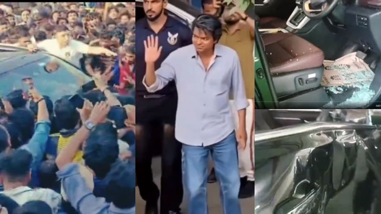 ആരാധക ആവേശം അതിരുകടന്നു; തിരുവനന്തപുരത്ത് വിജയ്‍ സഞ്ചരിച്ച കാര്‍ തകര്‍ന്നു