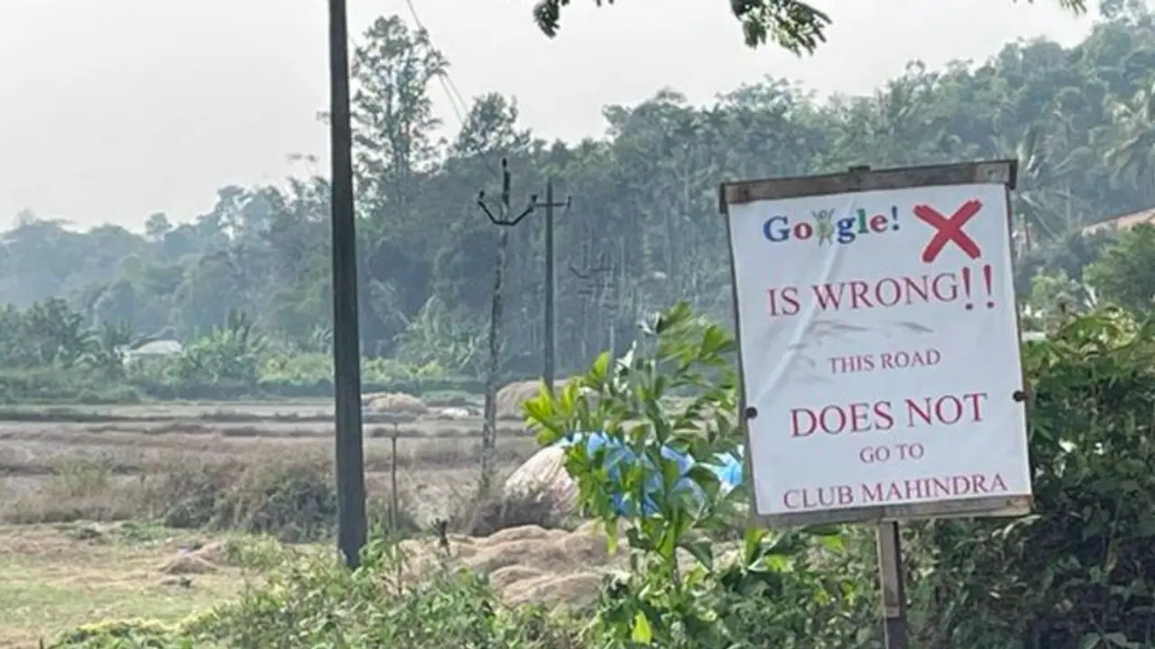 Signboard in Karnataka's Kodagu district warns against google maps navigation errors