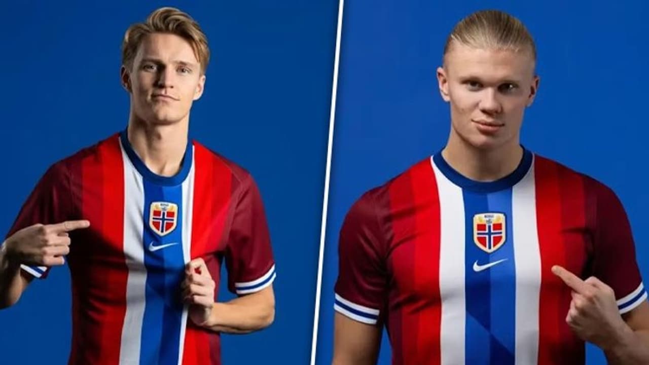 Erling Haaland and Martin Odegaard unveil stunning new Norway football kits Erling Haaland and Martin Odegaard unveil stunning new Norway football kits
