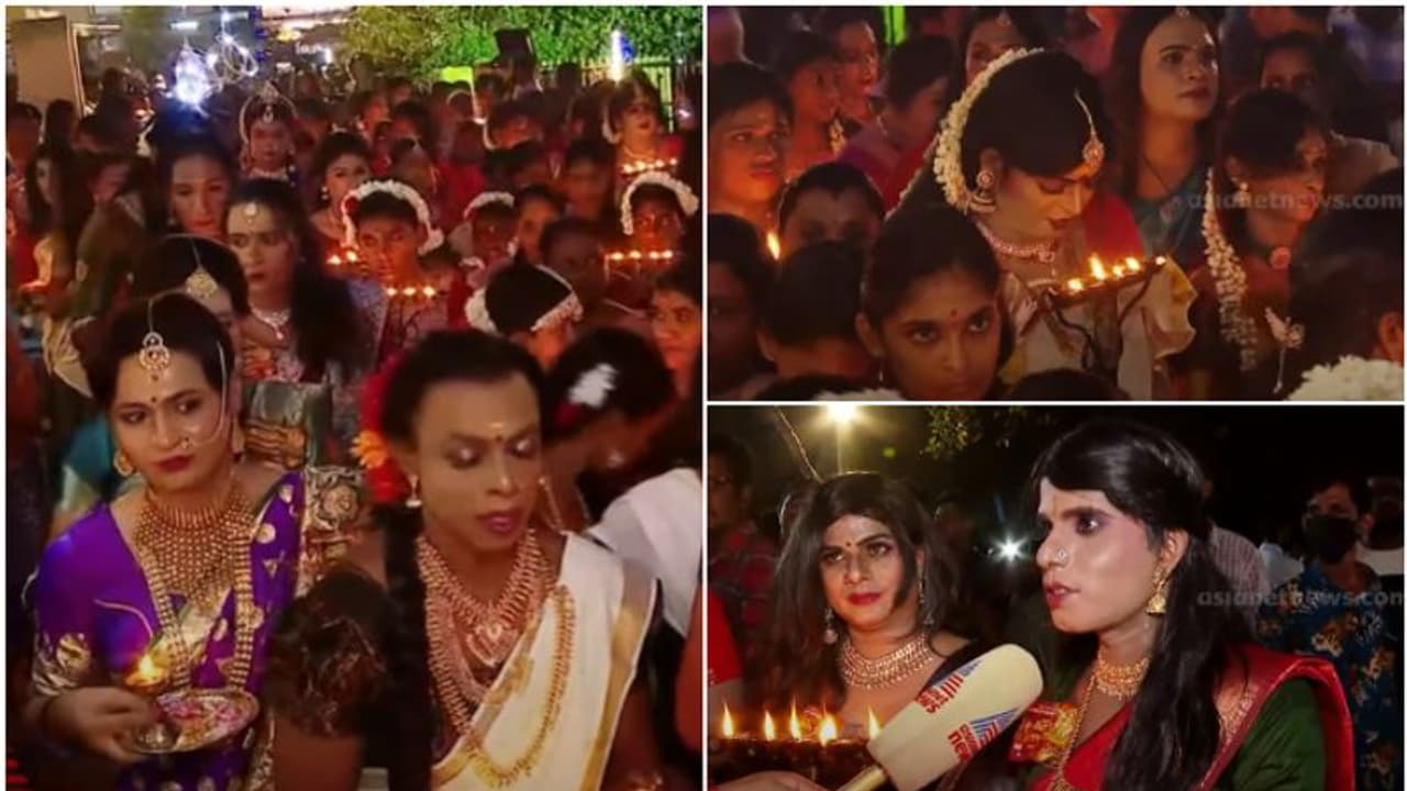 വാലിട്ട് കണ്ണെഴുതി പൊട്ടു തൊട്ട് അഞ്ച് തിരിയിട്ട ചമയ വിളക്കുമായി പുരുഷാംഗനമാർ; ലക്ഷ്യം ആഗ്രഹ സാഫല്യം വാലിട്ട് കണ്ണെഴുതി പൊട്ടു തൊട്ട് അഞ്ച് തിരിയിട്ട ചമയ വിളക്കുമായി പുരുഷാംഗനമാർ; ലക്ഷ്യം ആഗ്രഹ സാഫല്യം