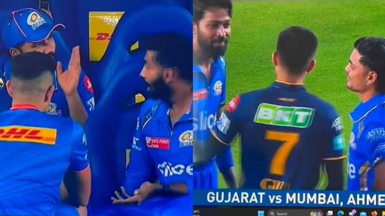 മുംബൈ ഡഗ് ഔട്ടിൽ എന്താണ് നടക്കുന്നത്, ചിരിച്ചു കളിച്ച് കിഷനും പാണ്ഡ്യയും; നിരാശരായി രോഹിത്തും ബുമ്രയും മുംബൈ ഡഗ് ഔട്ടിൽ എന്താണ് നടക്കുന്നത്, ചിരിച്ചു കളിച്ച് കിഷനും പാണ്ഡ്യയും; നിരാശരായി രോഹിത്തും ബുമ്രയും