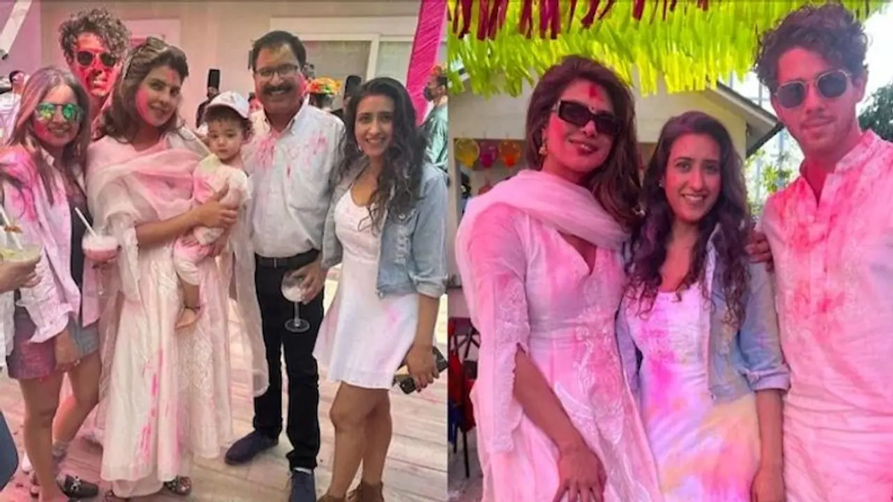 Priyanka Chopra, Nick Jonas, Malti Marie celebrate Holi with family at pool side Party in Noida Priyanka Chopra, Nick Jonas, Malti Marie celebrate Holi with family at pool side Party in Noida