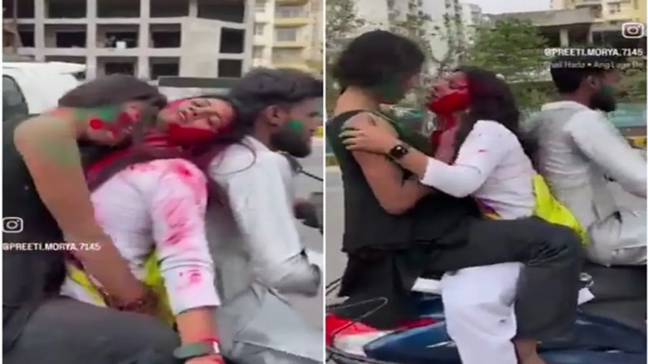 Viral Video: An unusual obscene video of two girls making reels on scooty goes viral on social media[WATCH]