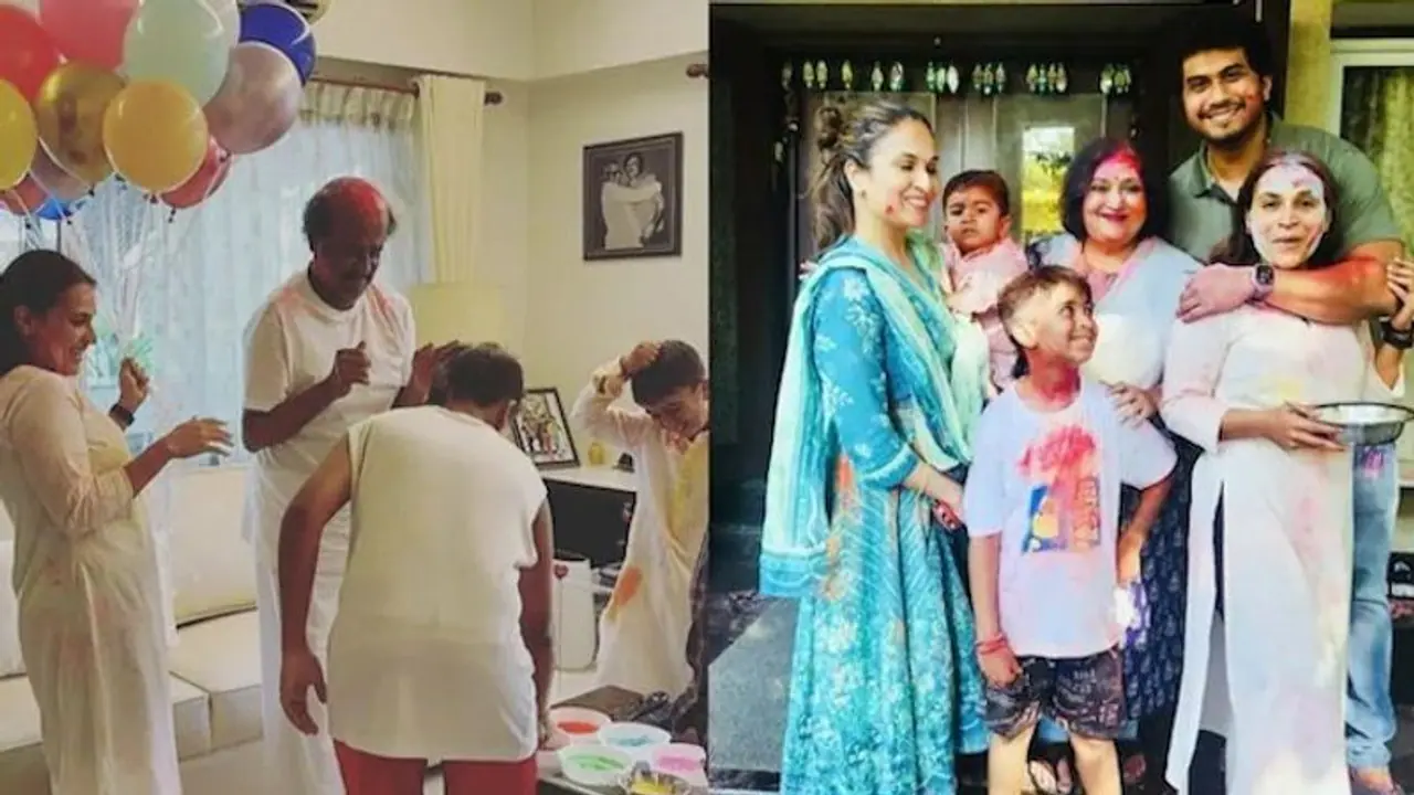 Video and Photos: Rajinikanth celebrates Holi with family in Chennai