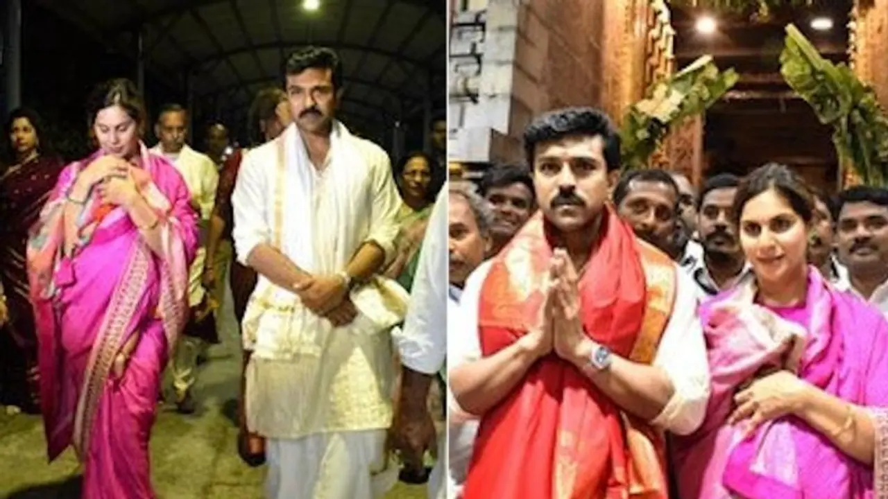 Ram Charan visits Tirupati with Upasana and daughter on his 39th birthday see pictures Ram Charan visits Tirupati with Upasana and daughter on his 39th birthday see pictures