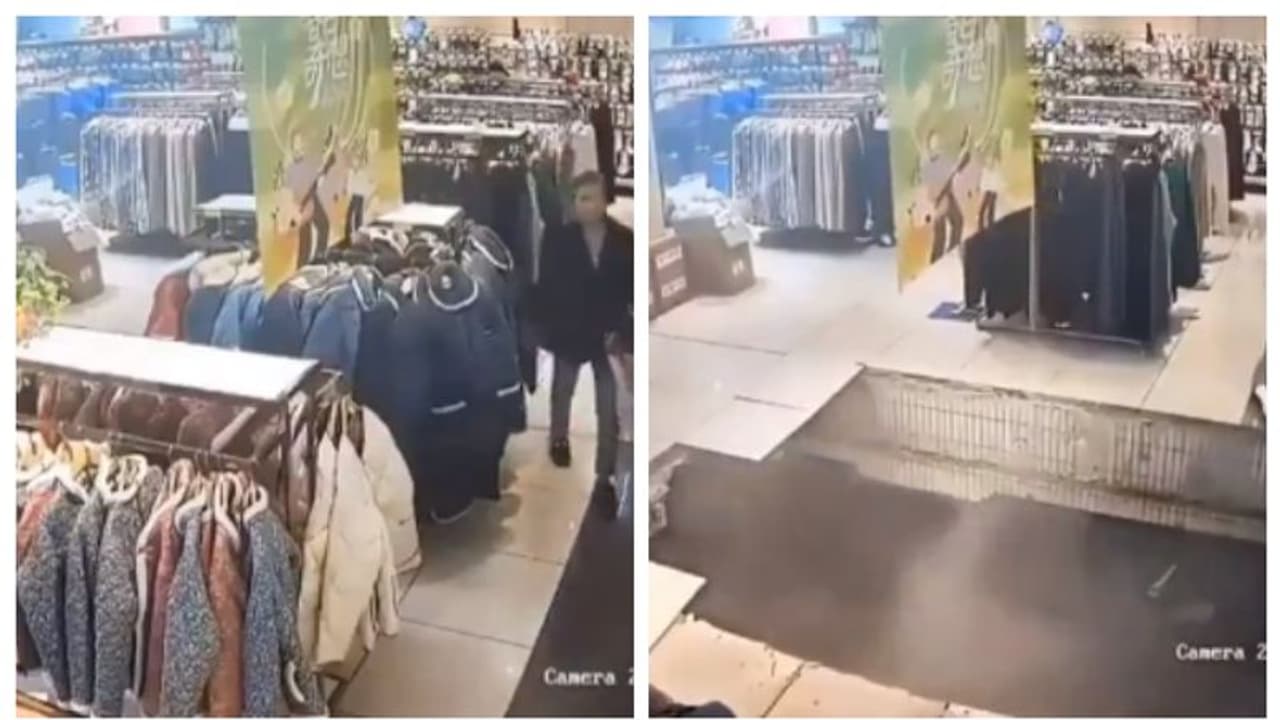 യുവതി വസ്ത്രം തെരഞ്ഞെടുക്കുന്നതിനിടെ ഷോപ്പിംഗ് മാളിന്‍റെ തറ ഇടിഞ്ഞുവീണു; സിസിടിവി ദൃശ്യങ്ങൾ വൈറൽ 