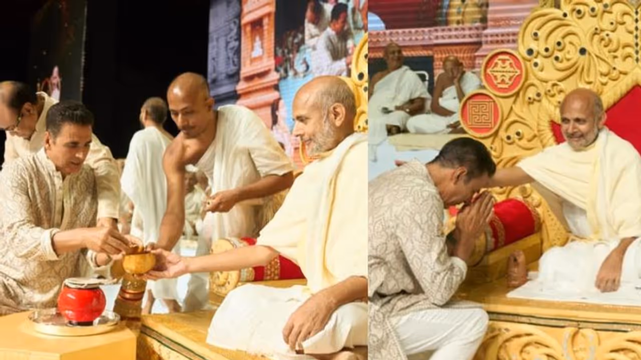 Akshay Kumar offers first meal to Jain Monk Shri Hansratna Surishwarji who breaks 180 day fast Akshay Kumar offers first meal to Jain Monk Shri Hansratna Surishwarji who breaks 180 day fast
