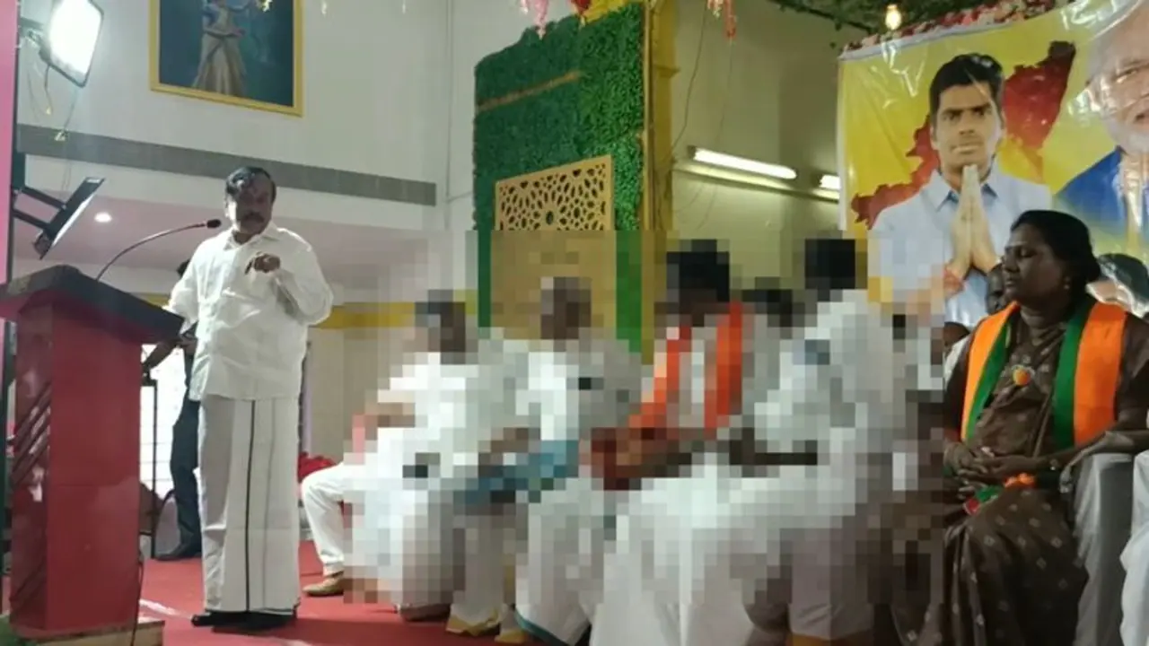 மேடையில் அனல் பறக்க பேசி வாக்கு சேகரித்த எச்.ராஜா; அசதியில் தூங்கி விழுந்த வேட்பாளர்