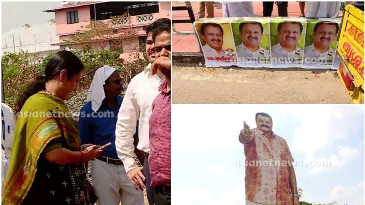  യുഡിഎഫ് പോസ്റ്ററില്‍ കരി ഓയിലൊഴിച്ചു, സുരേഷ് ഗോപിയുടെ കട്ടൗട്ട് അഴിപ്പിച്ചു; തെര. ഉദ്യോഗസ്ഥരുമായി തര്‍ക്കം