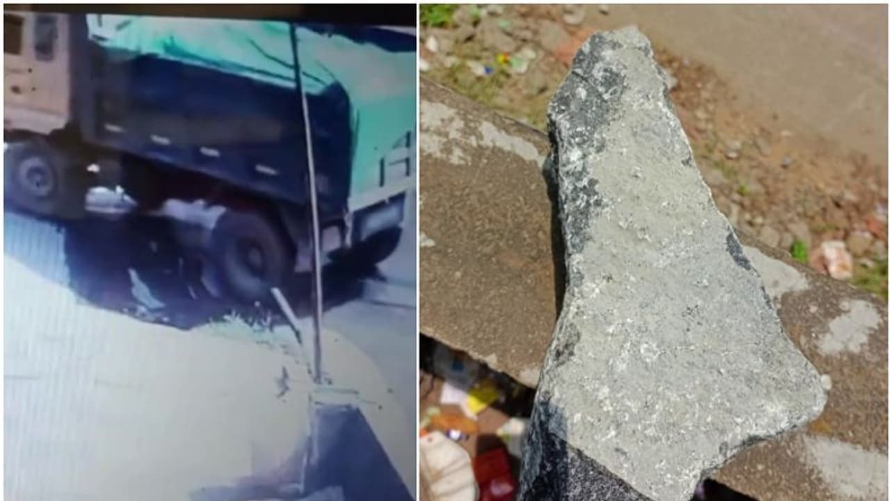 ഓവർലോഡ് കയറ്റിയ ടിപ്പർ ലോറിയിൽ നിന്ന് കരിങ്കല്ല് തെറിച്ചുവീണു; നേരത്തെ 'വാണിംഗ്' കിട്ടിയ അതേ ലോറി
