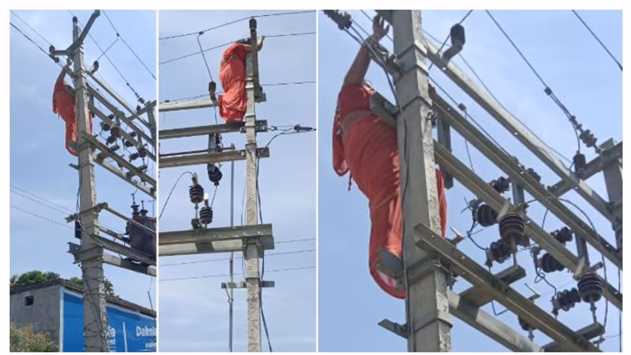 7 വർഷത്തെ വിവാഹേതര ബന്ധം ഭർത്താവ് കൈയോ‌ടെ പൊക്കി, ഹൈടെൻഷൻ വൈദ്യുതി പോസ്റ്റിൽ വലിഞ്ഞ് കേറി യുവതി വീഡിയോ