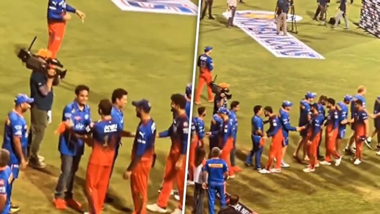 IPL 2024: Sachin Tendulkar, Virat Kohli's hug after MI's win over RCB breaks internet; video surfaces (WATCH) IPL 2024: Sachin Tendulkar, Virat Kohli's hug after MI's win over RCB breaks internet; video surfaces (WATCH)