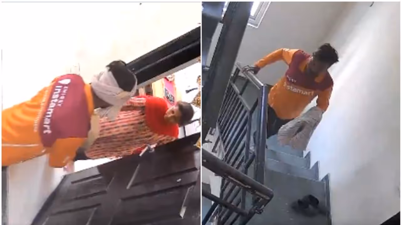 'ഭക്ഷണസാധനം കൈമാറിയ ശേഷം തോർത്തെടുത്ത് മുഖം തുടച്ചു'; പിന്നാലെ പതുങ്ങിയെത്തി ഷൂ മോഷ്ടിച്ച് സ്വിഗി ജീവനക്കാരൻ