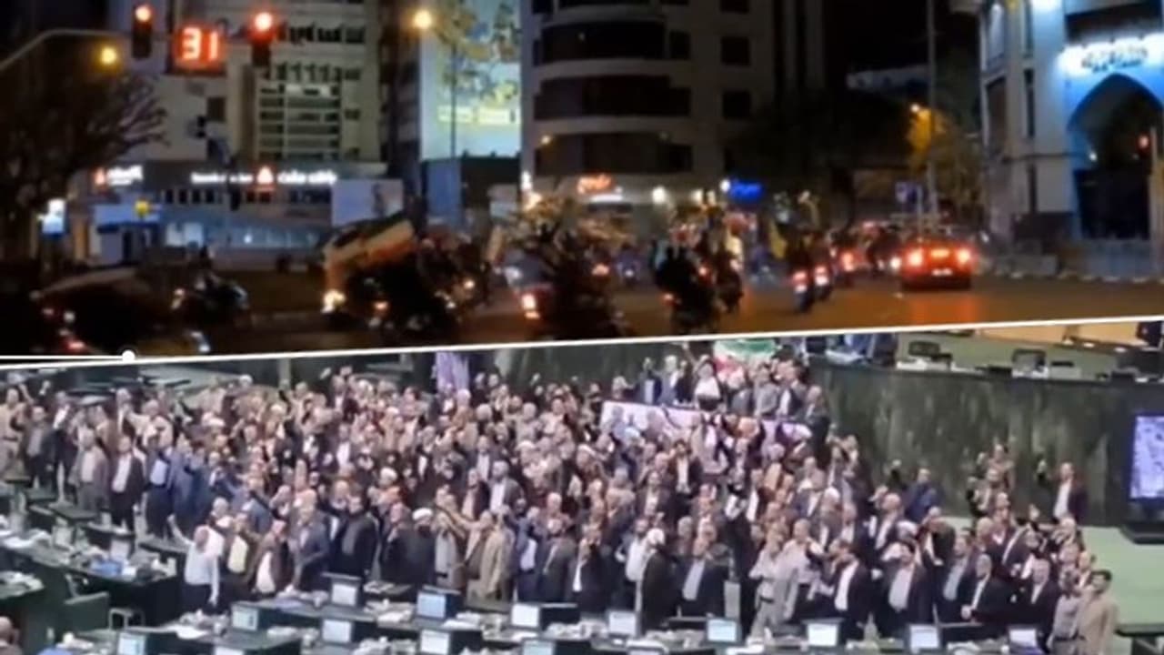 Celebrations erupt in Iranian Parliament, across country's streets after multi front attack on Israel (WATCH) Celebrations erupt in Iranian Parliament, across country's streets after multi front attack on Israel (WATCH)