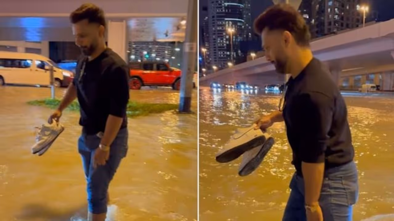 Dubai floods: Rahul Vaidya shares video of waterlogged streets; singer holds sneakers in hand while walking