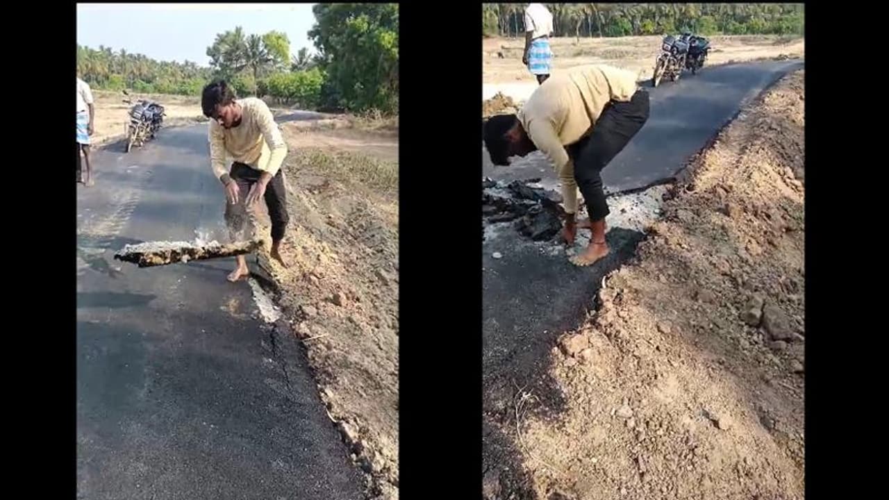 பெயர்ந்து வரும் புதிய தார் சாலை! திருப்பத்தூர் அருகே 2 கி.மீ. தூரத்துக்கு மட்டமான ரோடு... வைரல் வீடியோ!