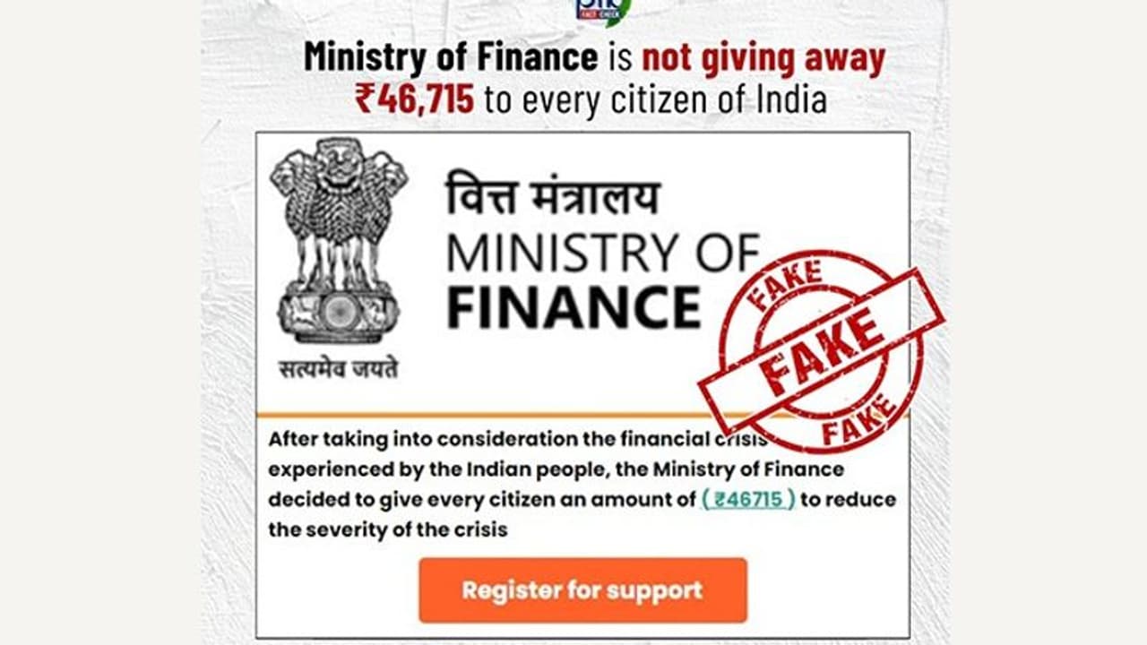 Fact check: WhatsApp message offering Rs 46,715 aid in Ministry of Finance's name proven fake