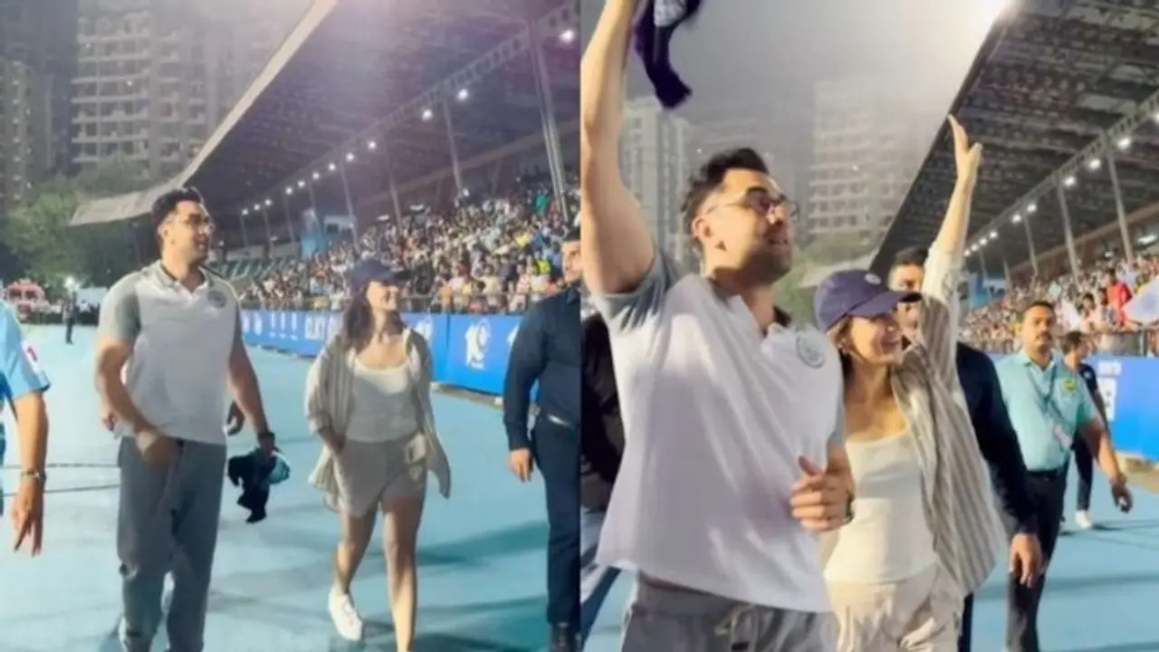 Ranbir Kapoor, Alia Bhatt spotted at ISL semi final match in Mumbai; duo takes victory lap (WATCH) Ranbir Kapoor, Alia Bhatt spotted at ISL semi final match in Mumbai; duo takes victory lap (WATCH)