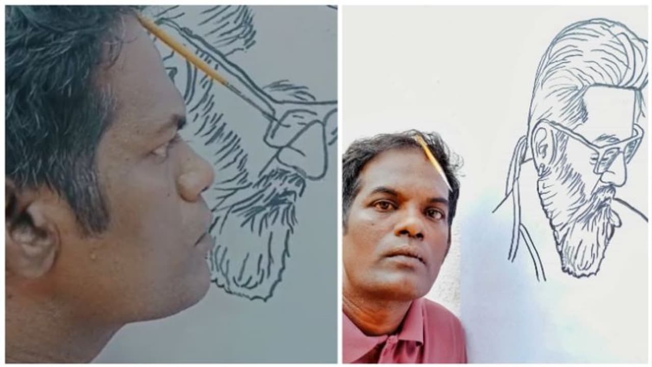 'தல' அஜித்தின் பிறந்தநாளில்... அவர் படத்தை தன் தலையால் வரைந்த ஓவியர்! ஆச்சர்ய வீடியோ!