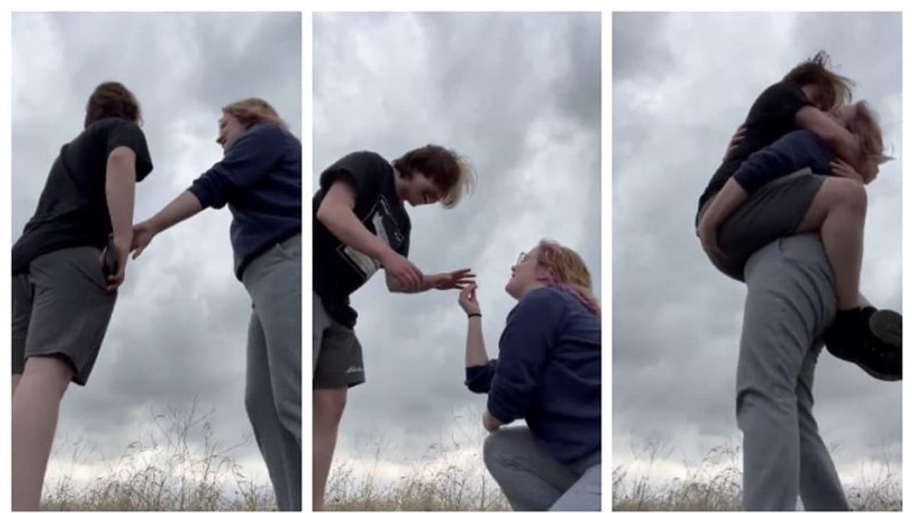 ചുഴലിക്കാറ്റിന്‍റെ പശ്ചാത്തലത്തില്‍ ഒരു ലെസ്ബിയന്‍ വിവാഹാഭ്യര്‍ത്ഥന; ഏറ്റെടുത്ത് സോഷ്യല്‍ മീഡിയ