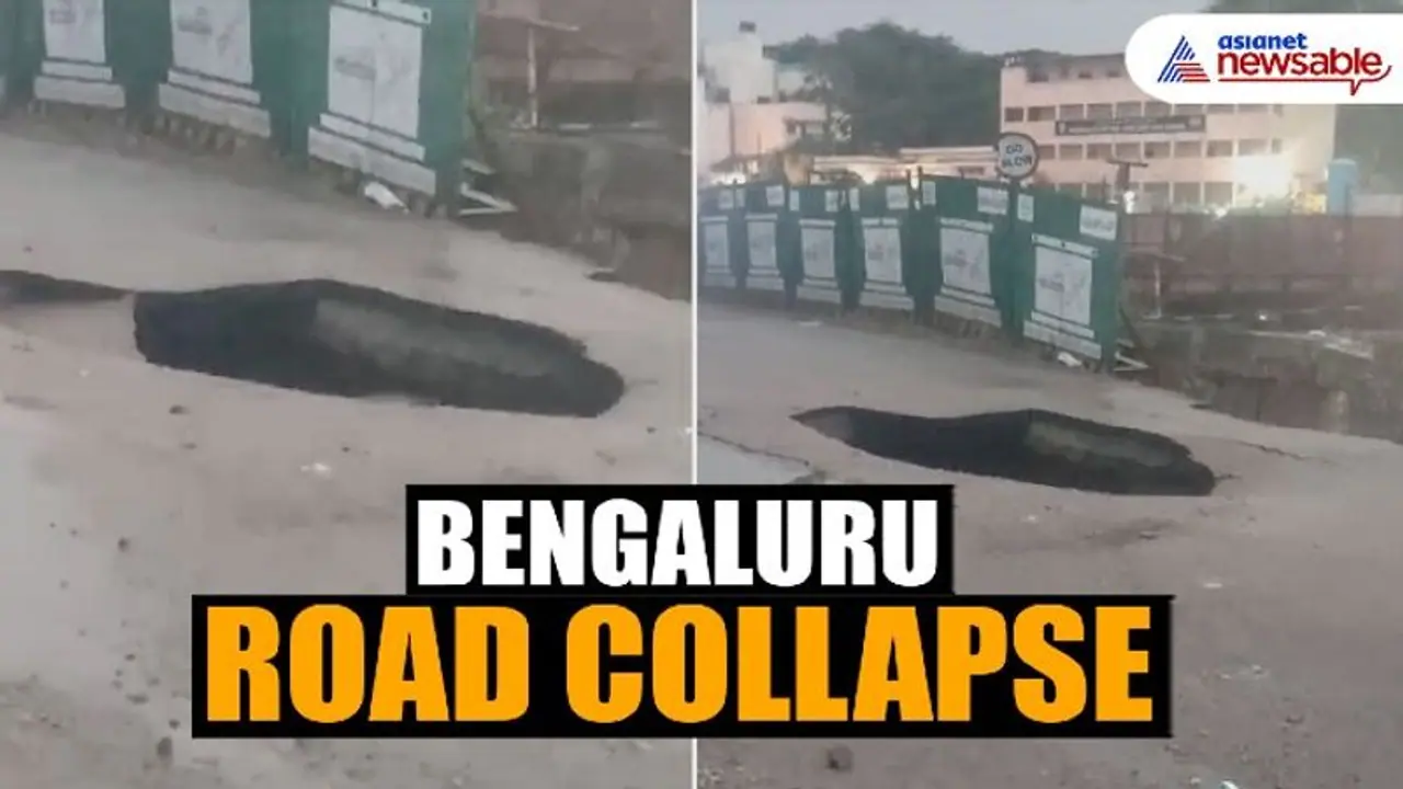 Bengaluru rain causes road collapse near Pottery town metro station, raises construction concerns (WATCH)