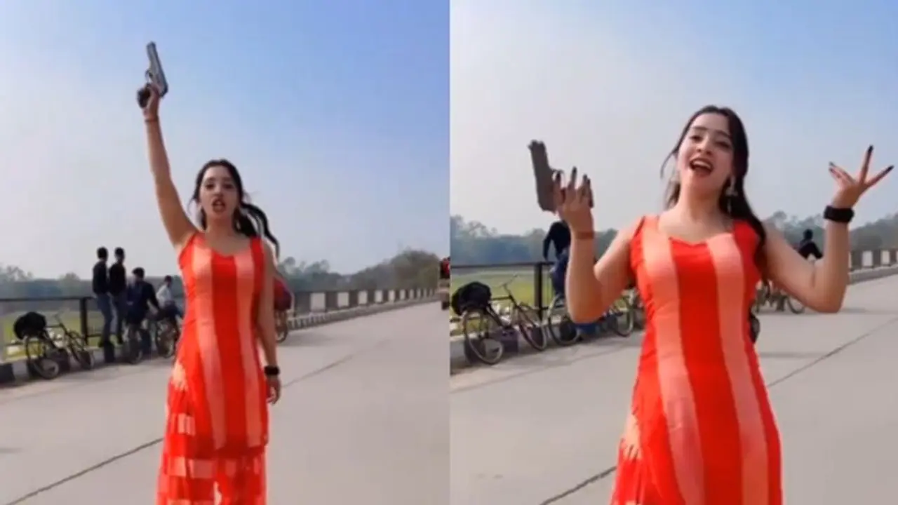 Viral Video: Influencer Dances with Gun on Lucknow Highway for Instagram Reel [watch]