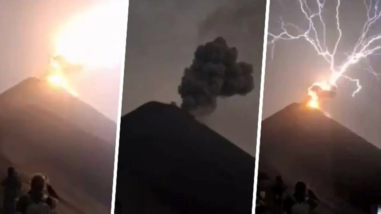 UNBELIEVABLE! Lighting dramatically illuminates world's most volatile volcanoes in Guatemala (WATCH)