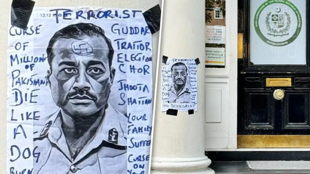 'Terrorist, burn in hell': Poster targeting Pak Army chief outside UK High Commission amid PoK unrest surfaces