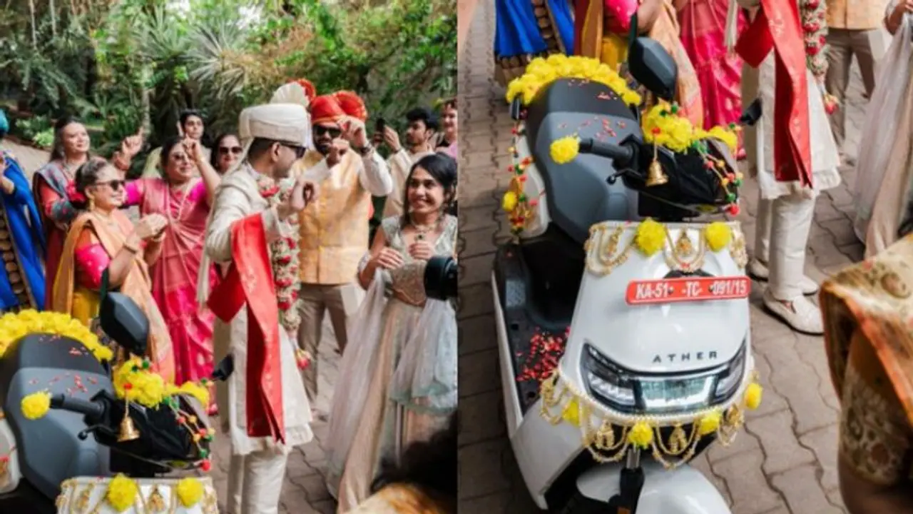  Groom makes unique entry on e scooter: Bengaluru wedding embraces eco friendly trend