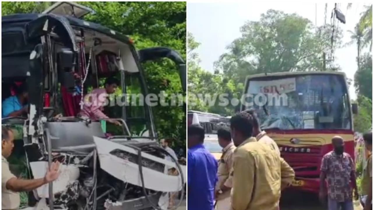 ഗുരുവായൂരിൽ ദർശനം കഴിഞ്ഞ് മടങ്ങിയവരുടെ ടൂറിസ്റ്റ് ബസും കെഎസ്ആര്‍ടിസിയും കൂട്ടിയിടിച്ചു, 17 പേർക്ക് പരിക്ക് 