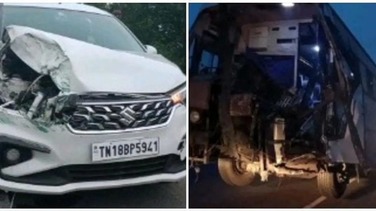 லாரி மீது மோதிய அரசு பேருந்து!!மீட்பு பணியின் போது அடுத்தடுத்து மோதிய 4 கார்கள் அதிகாலையில் நடந்த ஷாக் சம்பவம்