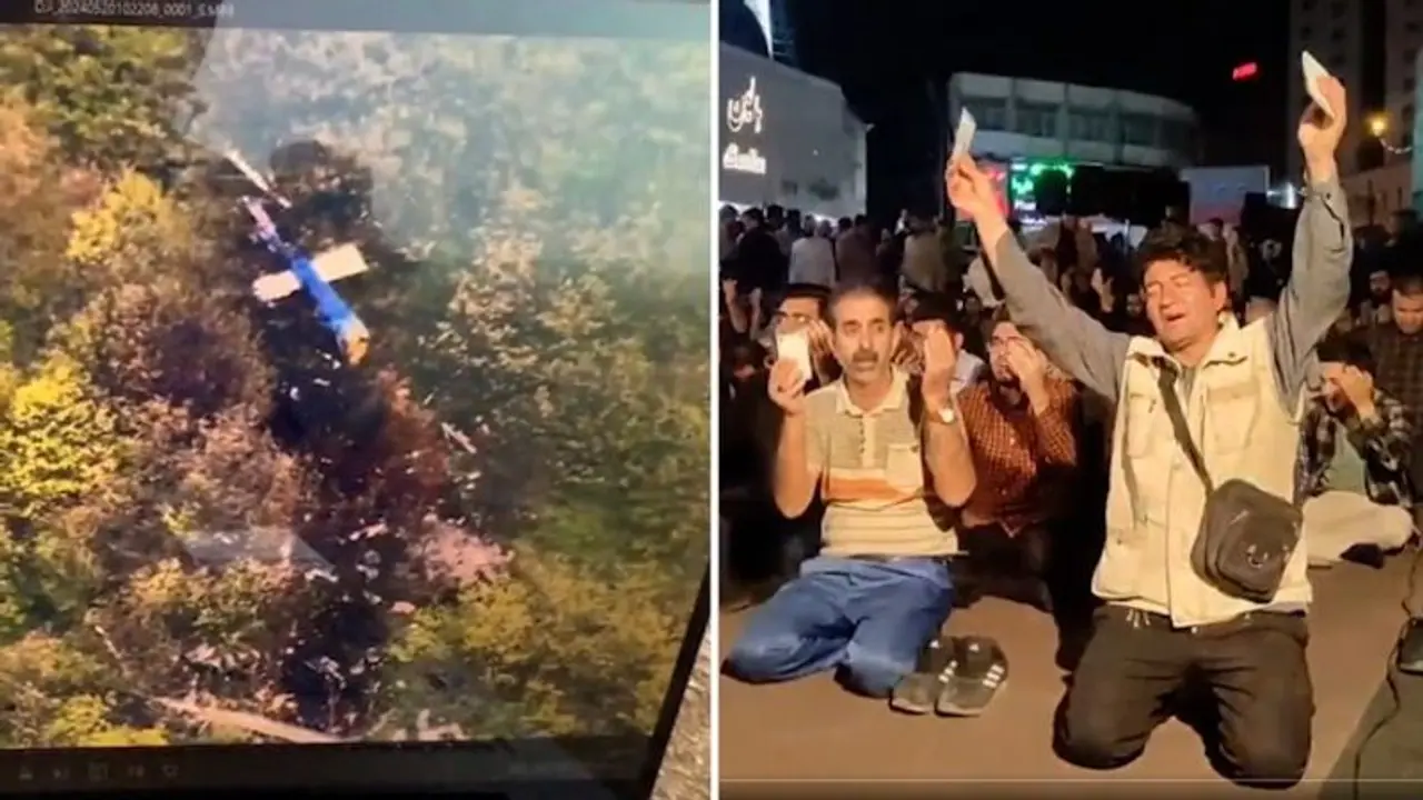 Drone footage shows wreckage of Iran President Raisi's chopper at crash site, Iranians offer prayers (WATCH)