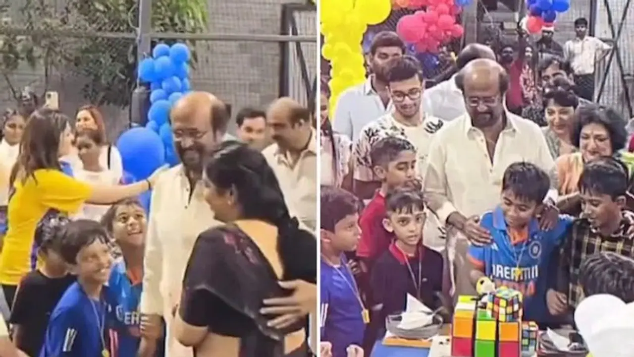 WATCH: Rajinikanth joins celebration of grandson Ved's cricket themed birthday party WATCH: Rajinikanth joins celebration of grandson Ved's cricket themed birthday party