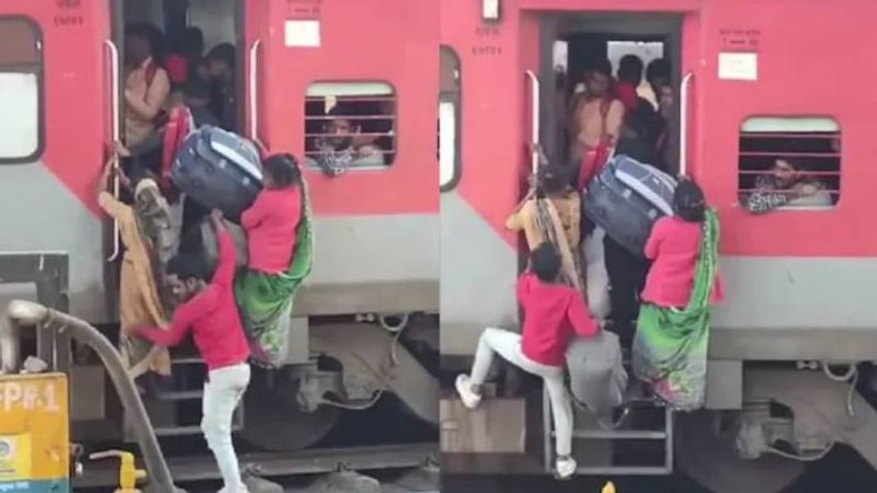 എന്തൊരപകടം; ഓടുന്ന ട്രെയിനിന്റെ സ്റ്റെപ്പിലും തൂങ്ങിപ്പിടിച്ചും ലഗേജുകളുമായി യാത്രക്കാർ, ആ വൈറൽ വീഡിയോ എന്തൊരപകടം; ഓടുന്ന ട്രെയിനിന്റെ സ്റ്റെപ്പിലും തൂങ്ങിപ്പിടിച്ചും ലഗേജുകളുമായി യാത്രക്കാർ, ആ വൈറൽ വീഡിയോ