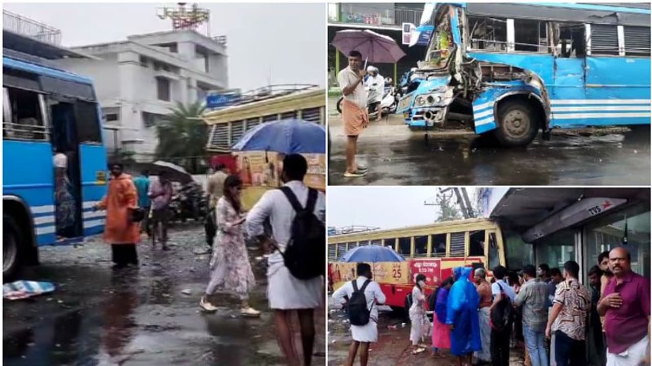 കേച്ചേരിയിൽ കെഎസ്ആർടിസി ബസിന് പിറകിൽ സ്വകാര്യ ബസിടിച്ച് അപകടം; 15 പേർക്ക് പരിക്ക്, ​ഗതാ​ഗതം സ്തംഭിച്ചു