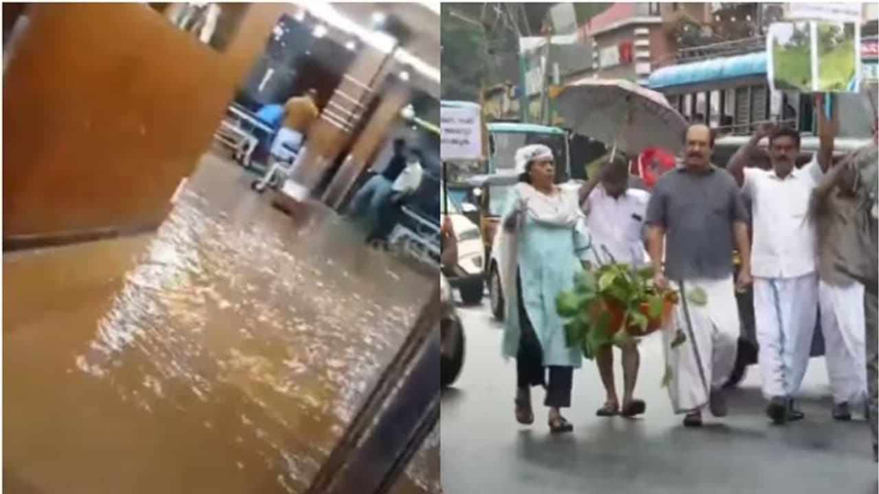 തൃശൂരിൽ വെള്ളക്കെട്ട് രൂക്ഷം, കുളവാഴകളുമായി പ്രതിപക്ഷ മാർച്ച്; ഓട വൃത്തിയാക്കൽ തുടങ്ങി തൃശൂരിൽ വെള്ളക്കെട്ട് രൂക്ഷം, കുളവാഴകളുമായി പ്രതിപക്ഷ മാർച്ച്; ഓട വൃത്തിയാക്കൽ തുടങ്ങി