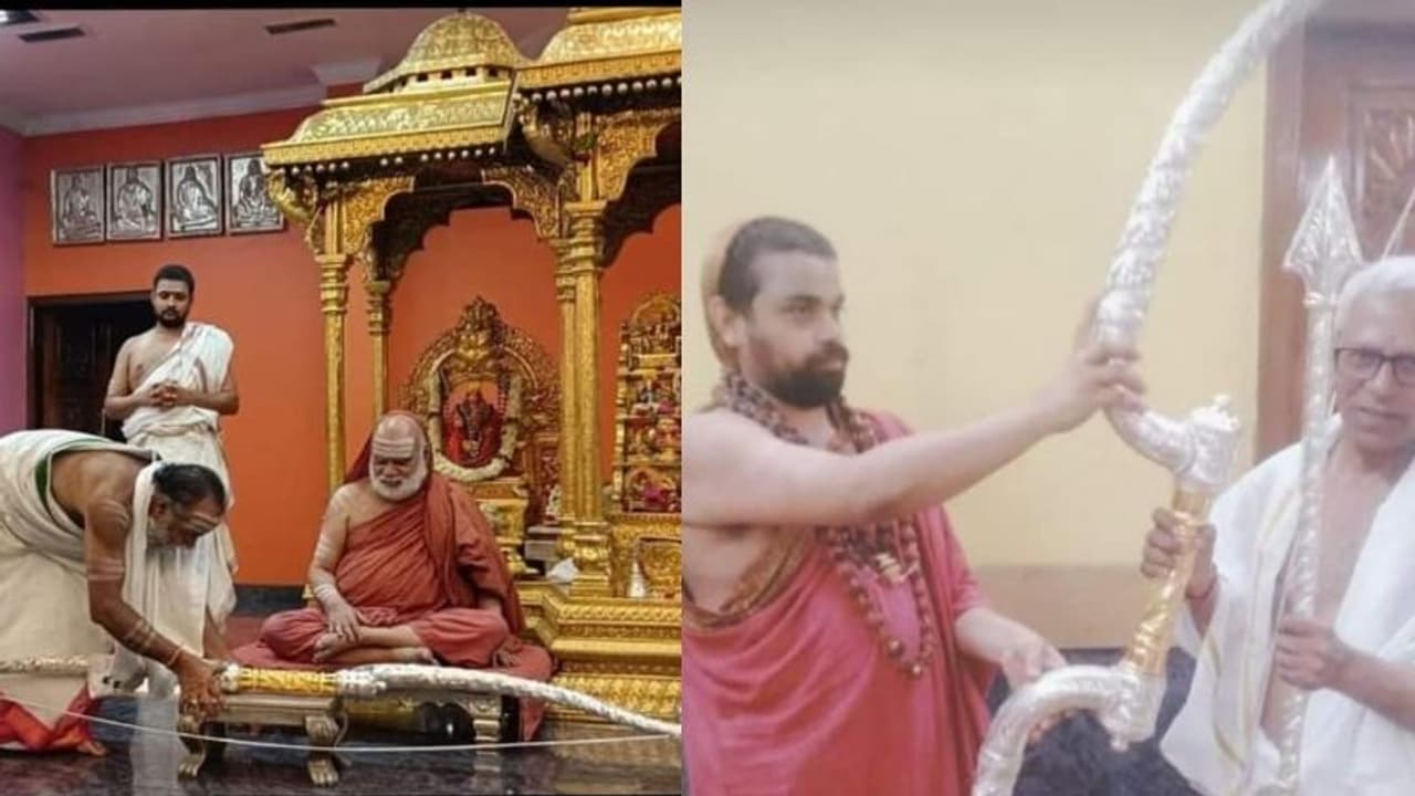 ಅಯೋಧ್ಯೆ ಶ್ರೀರಾಮನಿಗೆ ಬೆಳ್ಳಿಯ ಬಿಲ್ಲು ಬಾಣ ಸಮರ್ಪಿಸಿದ ಭಕ್ತ: ಶೃಂಗೇರಿ ಹಿರಿಯ ಶ್ರೀ ಭಾರತೀ ತೀರ್ಥರಿಂದ ಪೂಜೆ
