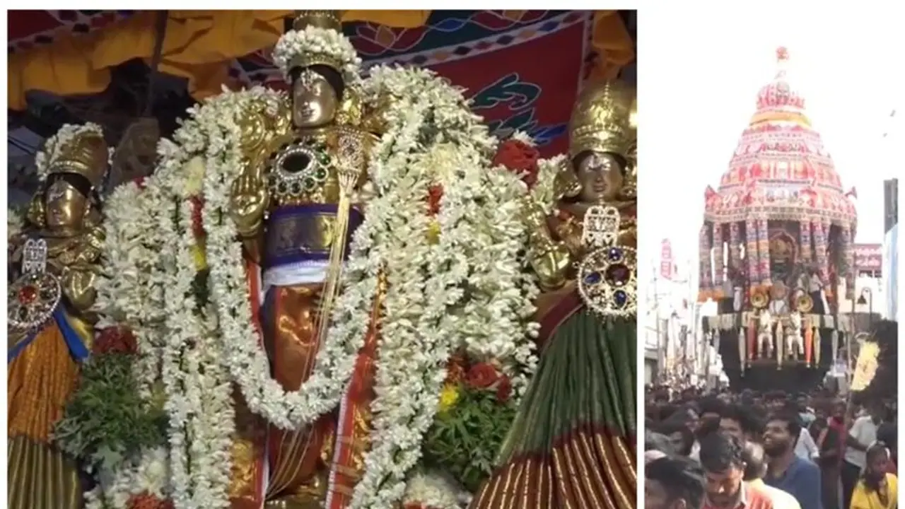 மதுரை கூடலழகர் கோவில் தேர் திருவிழாவில் ஆயிரக்கணக்கான பக்தர்கள் பங்கேற்று சிறப்பு வழிபாடு