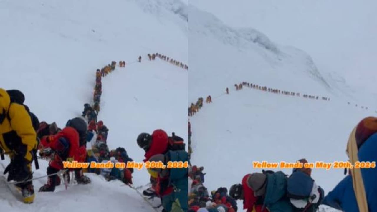 ഇത് എവറസ്റ്റ് തന്നെയോ? കാഴ്ചക്കാരെ അമ്പരപ്പിച്ച് കൊടുമുടി കീഴടക്കാൻ പോകുന്നവരുടെ നീണ്ട ക്യൂ, വീഡിയോ