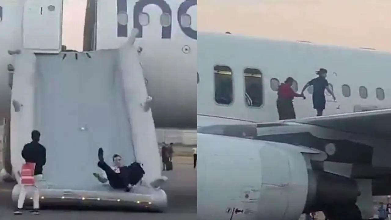 30 ನಿಮಿಷದಲ್ಲಿ ಸ್ಫೋಟಿಸುವ ಬಾಂಬ್ ಬೆದರಿಕೆ: ವಿಮಾನದಿಂದ ಜಾರಿ ಹೊರಬಂದ ಪ್ರಯಾಣಿಕರು, ರಕ್ಕೆ ಮೇಲೆ ಬಂದ ವೃದ್ಧೆ 30 ನಿಮಿಷದಲ್ಲಿ ಸ್ಫೋಟಿಸುವ ಬಾಂಬ್ ಬೆದರಿಕೆ: ವಿಮಾನದಿಂದ ಜಾರಿ ಹೊರಬಂದ ಪ್ರಯಾಣಿಕರು, ರಕ್ಕೆ ಮೇಲೆ ಬಂದ ವೃದ್ಧೆ