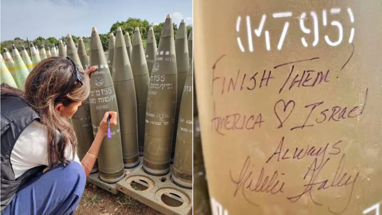 Nikki Haley writes 'Finish Them' on Israeli artillery shells during visit near Lebanon border; see pictures Nikki Haley writes 'Finish Them' on Israeli artillery shells during visit near Lebanon border; see pictures