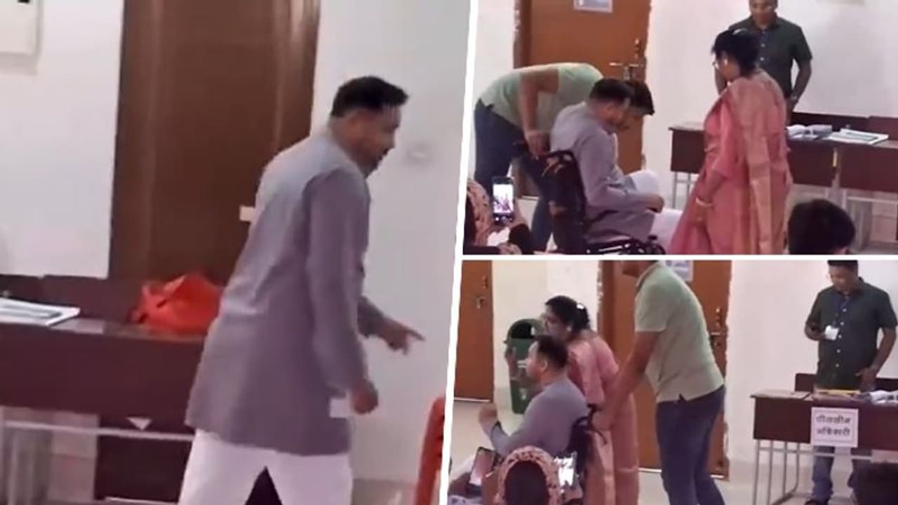 Lok Sabha elections 2024: RJD leader Tejashwi Yadav reaches polling booth on wheelchair to cast vote Lok Sabha elections 2024: RJD leader Tejashwi Yadav reaches polling booth on wheelchair to cast vote