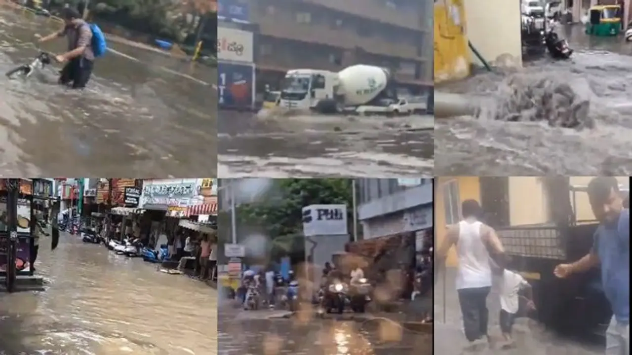 Bengaluru rains: Netizens react as trees topple, roads become swimming pools; BBMP clears blockages (WATCH) Bengaluru rains: Netizens react as trees topple, roads become swimming pools; BBMP clears blockages (WATCH)